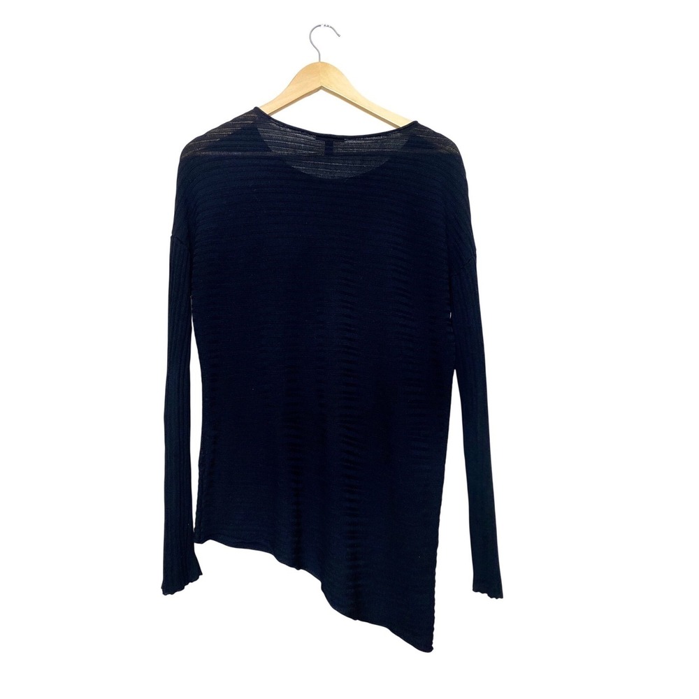 Eileen Fisher Womens Black Sheer Knit Asymmetrical Hem Long Sleeve Top Small - Picture 4 of 5